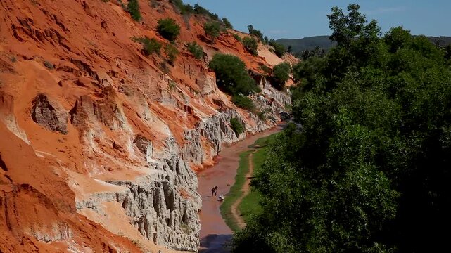 Colourful sand formations, erosions, by the river, Fairy stream, Mui Ne, Vietnam, Asia