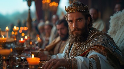 rei de israel em um banquete, xerxes, david, saul, esposo da rainha esther