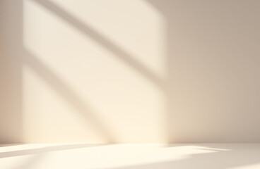 Empty Beige room with shadow from window for beauty products presentation