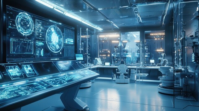 Futuristic Control Room with Advanced Technology.