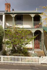 View of heritage weatherboard duplex two storey residential