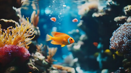Fototapeta premium 水族館の水槽で泳ぐ魚