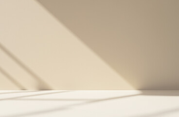 Empty Beige room with shadow from window for beauty products presentation