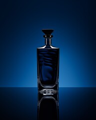 A stylish perfume bottle set against a calming blue backdrop, emphasizing its beauty and sophistication.