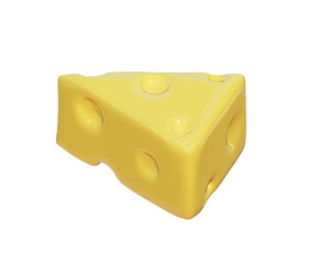 3d cheese piece. Swiss emmental block, realistic render cheeses triangular piece for emoticons culinary restaurant emoji food, cheddar slice with holes of food piece cheese