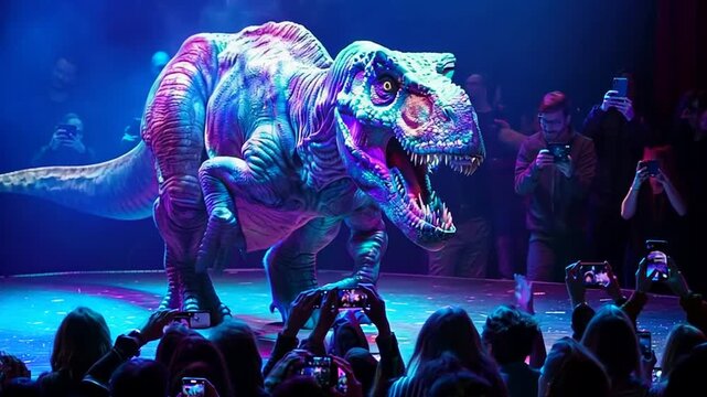 Tyrannosaurus rex animatronic performance at a theater