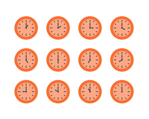 Fototapeta premium Summer clock icon design with peach or orange. Collection of fruit icons of time.