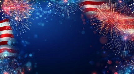 Patriotic American Flag With Festive Fireworks Celebration