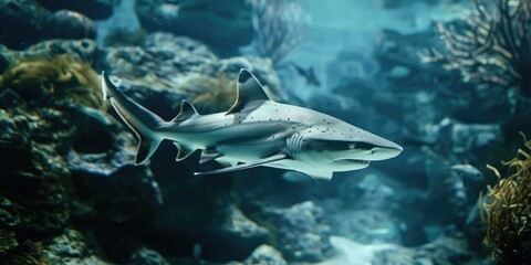 Fototapeta premium Infant shark gracefully gliding through the tranquil waters