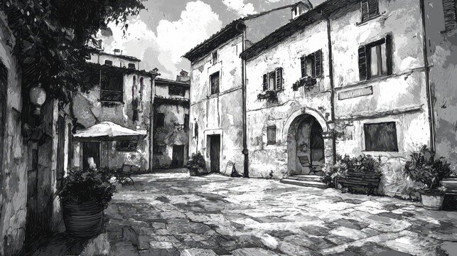 Fototapeta Stone Alleyway in Black and White.