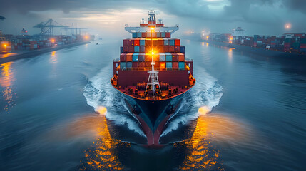Fototapeta premium Cargo Ship at Sea - Realistic Photo