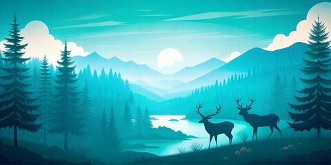 landscape background with reindeer 