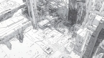Fototapeta premium Futuristic Cityscape Sketch.