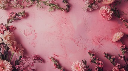 Floral banner on pink backdrop spring theme with space for text