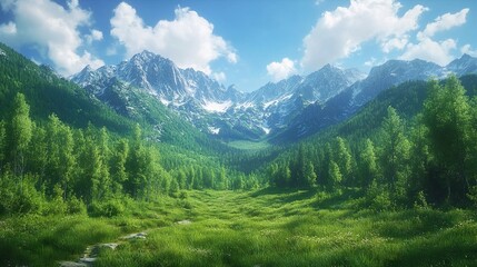 Obraz premium Adventure travel among lush forests and majestic mountain ranges wallpaper