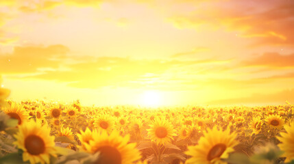 Obraz premium Vibrant Field of Sunflowers Under a Golden Sun at Sunrise Illustrating the Beauty of Nature and Environmental Awareness
