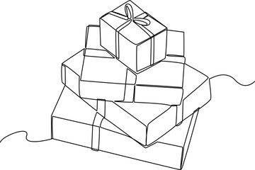 Pile of gifts one line art vector illustration