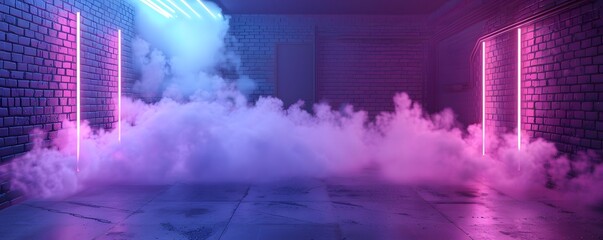 Brick Corridor with Pink Neon Lights and Smoke