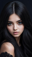 Fototapeta premium Elegant Portrait of an 18 Years Old White Beauty in a Black Lace Dress with Timeless Charm