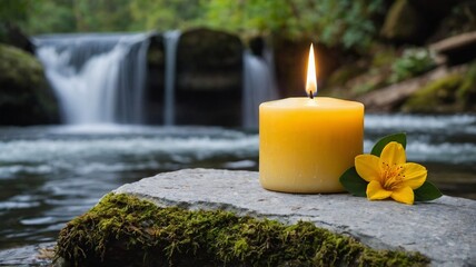 decoration with yellow candle in the waterfall for the orixá Oxum: