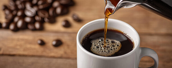 Freshly brewed coffee pouring into a mug, Monday morning, essential morning ritual