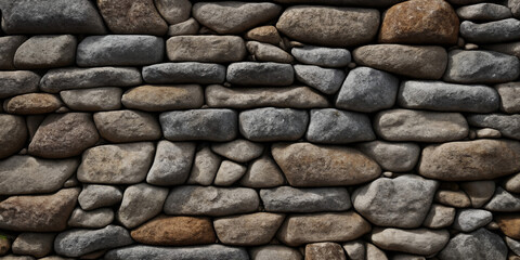 Obraz premium Steinwand aus sorgfältig geschichteten Steinen in Grau- und Beigetönen, die durch ihre gleichmäßige Anordnung eine solide und stabile Ästhetik verkörpert
