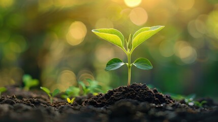 A tiny seedling sprouting from rich soil, symbolizing the beginning of new life and growth.