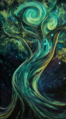 Obraz premium Abstract tree blue and green water wave swirl pattern design with light and dark texture for wallpaper