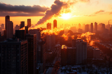 Fototapeta premium City skyline with morning haze, Monday morning, urban awakening