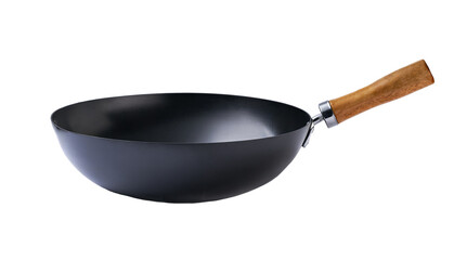 Empty chinese wok pan isolated on a white background. Empty frying wok pan chinese cookware.