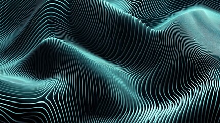 Elegant vector design of teal wavy lines on a black background, embodying minimalism and high-resolution 8K quality for modern aesthetics.