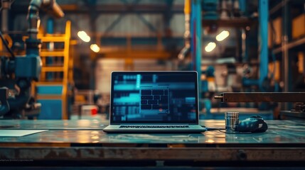 Laptop in modern industrial factory