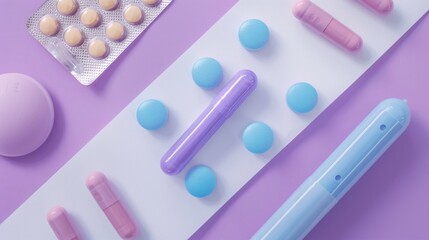 A colorful assortment of various pills and capsules neatly arranged on a pastel background. This vibrant image captures the essence of healthcare 