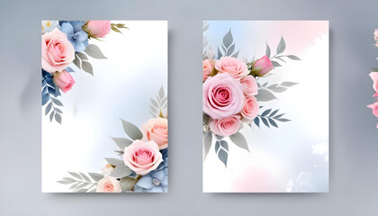 Wedding flyer invitation floral background bouquet of pink roses flowers soft 5