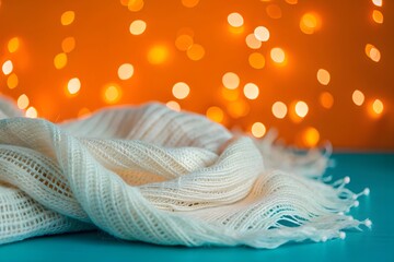 A woven texture that subtly mimics a handwoven fabric. pastel bokeh lights float across the surface.