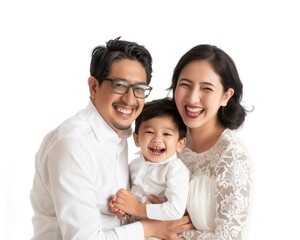 Family father mother son daughter kid studio photo white background