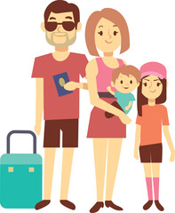Parents and kid travelling. Tourist family vacation in airport