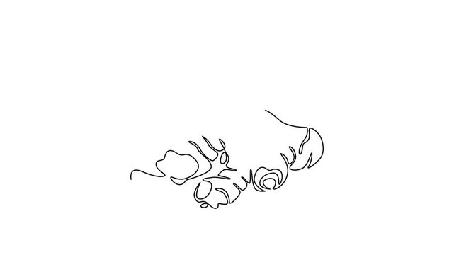 Animated self drawing of continuous line draw of whole healthy organic ginger for farm logo identity. Fresh flowering plant rhizome concept herbaceous perennial icon. Full length single line animation