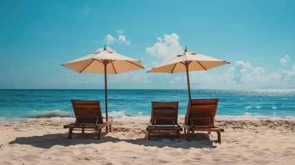 beach chairs and umbrella on the beach