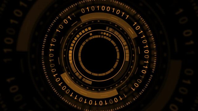 Tech abstract background with UI circular elements and binary code. Seamless looping futuristic motion design. Video animation Ultra HD 4K 3840x2160