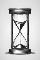 Elegant black and white illustration of an hourglass, symbolizing the passage of time.