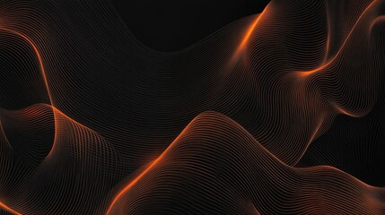 Technical vector art featuring orange wavy lines on a black background, embodying minimalist design in high-resolution 8K quality