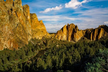 Smith Rocks State Park and the Cooked River, a popular rock climbing area in central Oregon near Terrebonne.