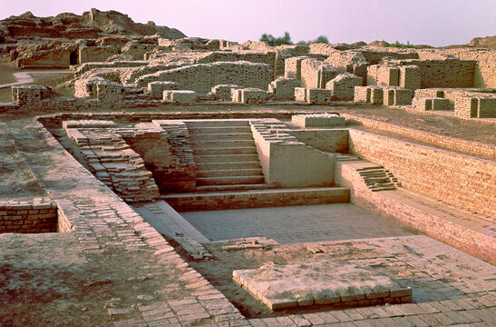 View of the Great Bath at Moenjodaro. The  bath located at the Citadel Mound clearly enjoyed a religious or cultural significance.