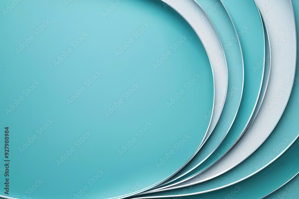 Poster Curved layers of teal and white create a modern abstract composition showcasing smooth transitions and a calming aesthetic