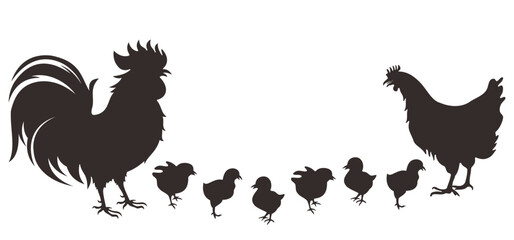 Chicken, rooster, hen animal silhouettes