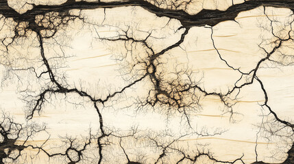 Obraz premium spalted maple wood texture with intricate black line patterns against creamy white background