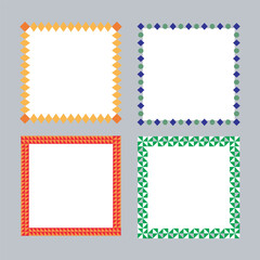 Vector colorful painting rectangle frame set, blank picture frame mockup, realistic frames for paintings, set of frame and black round ink stains, Lines and Drips Black ink splatters