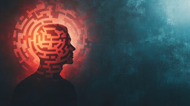 A creative representation of a human head as a maze, symbolizing complex thoughts and mental challenges in artistic style.