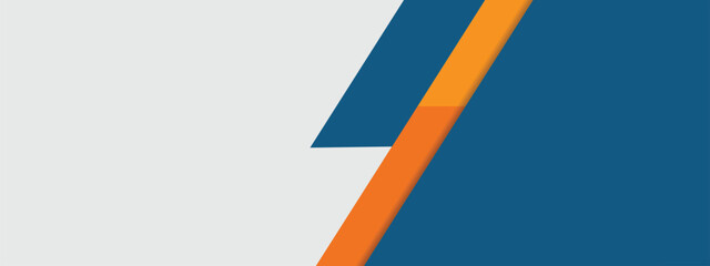 Simple geometric banner. Dynamic blue shapes composition with orange lines. Vector abstract background texture design, bright poster, banner